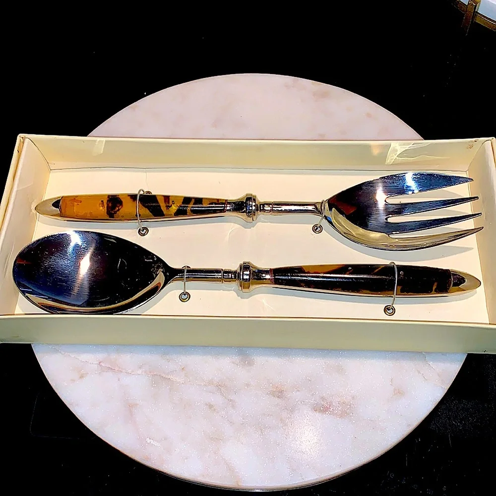 RALPH LAUREN SALAD SERVERS WENTWORTH TORTOISE NIB